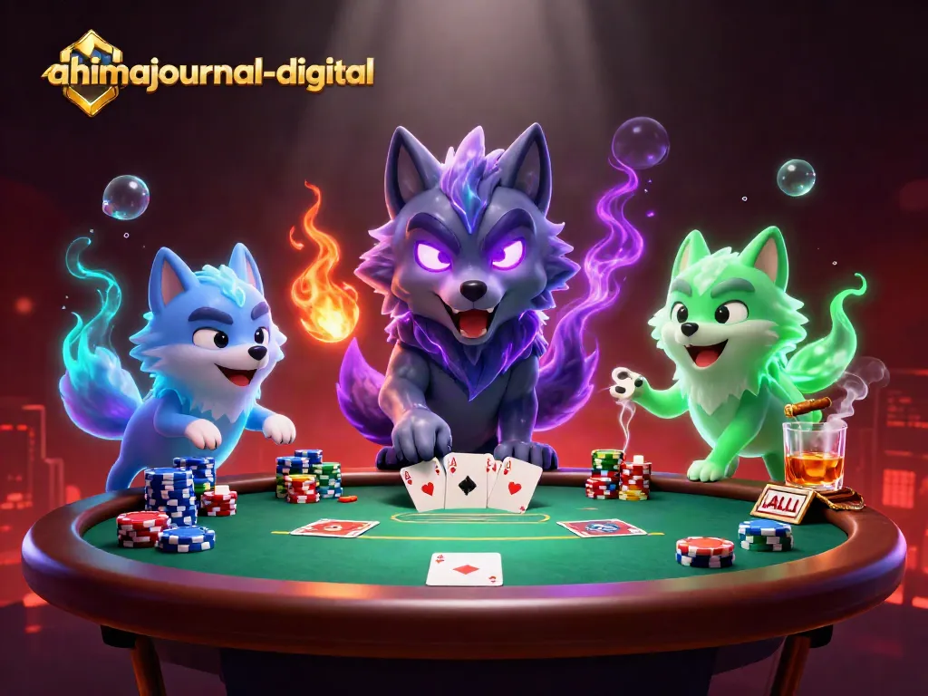 Experience the thrill of ahimajournal-digital with a vibrant poker scene featuring ghostly wolves.