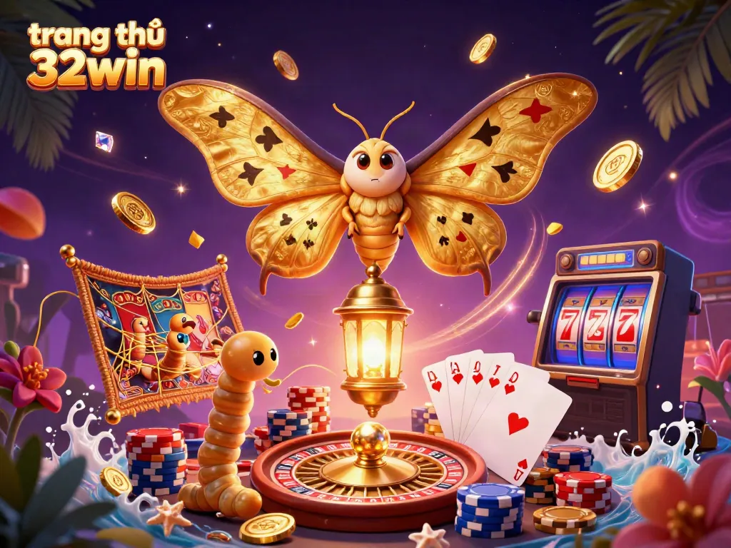Experience the excitement at trang chủ 32win with vibrant casino elements and a captivating moth.